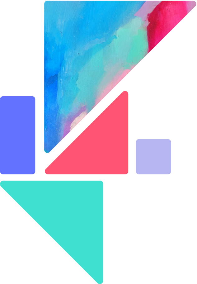 Abstract geometric shapes with a colorful background on a black backdrop.