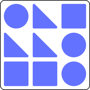 A collection of blue geometric shapes including circles, triangles, and squares on a black background.