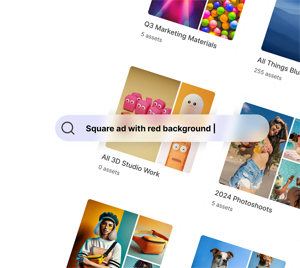 A digital asset management interface with various images and file categories displayed.